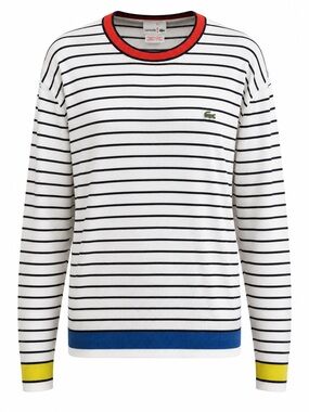 Lacoste Men’s Striped Cotton Sweater Size 6 White Navy Crewneck XL / XXL